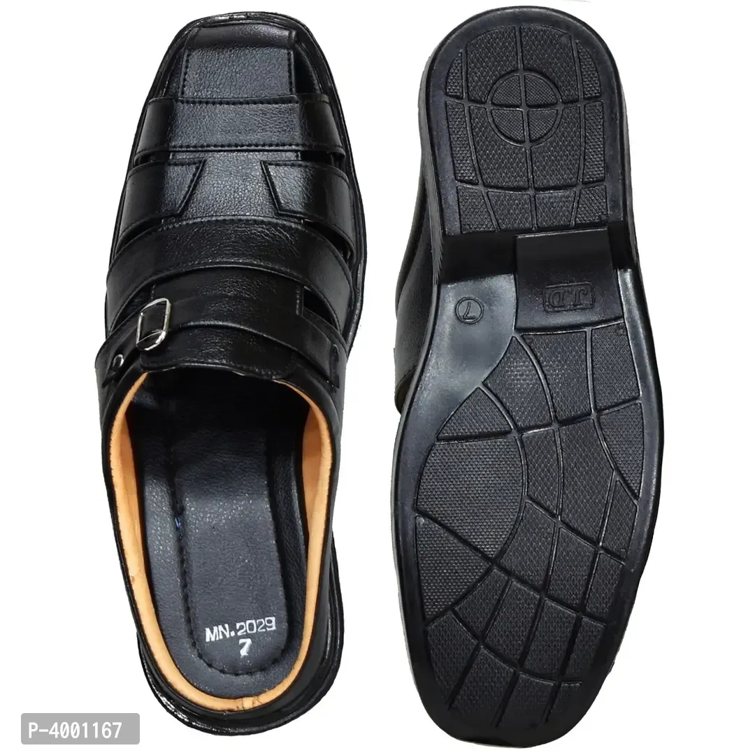Stylish Black Leather Sandal - Black, 7UK