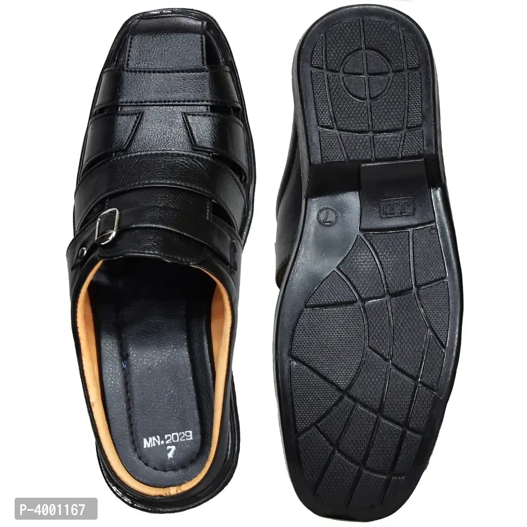 Stylish Black Leather Sandal - Black, 9UK