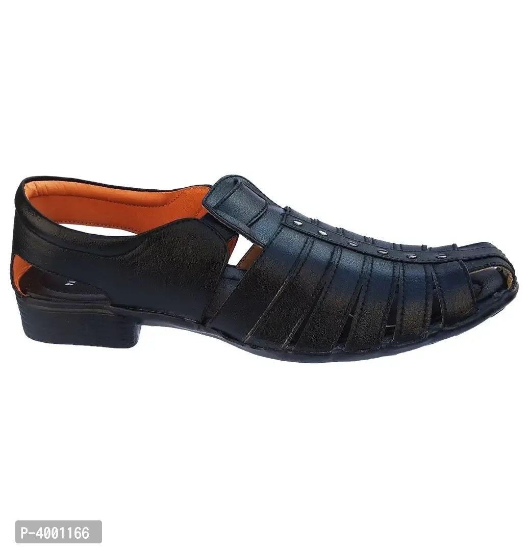 Stylish Black Leather Sandal - Black, 6UK