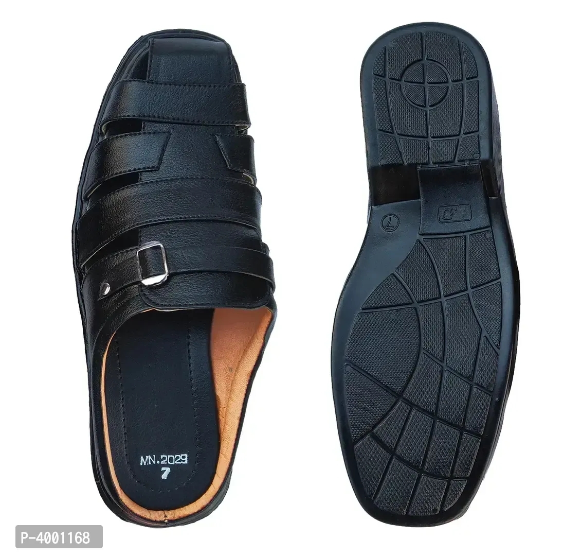 Stylish Black Leather Sandal - Black, 6UK