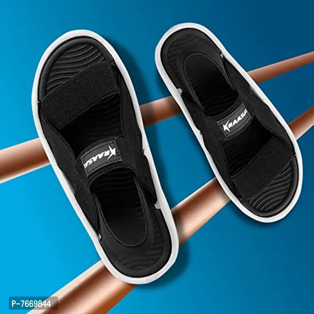 Kraasa Men's Sports Sandals for Men I Casual Sports Sandals for Boys with Beads Technology Sole for Extra Jump I Memory Foam Insole Sports Running Walking Sandals for Men's Boy's - Black, 7UK