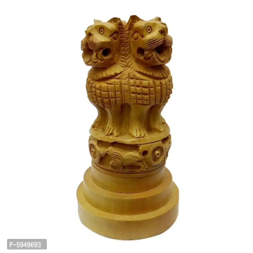 Wooden Ashoka Pillar Head Handmade Indian Emblem for Home Decor Showpiece