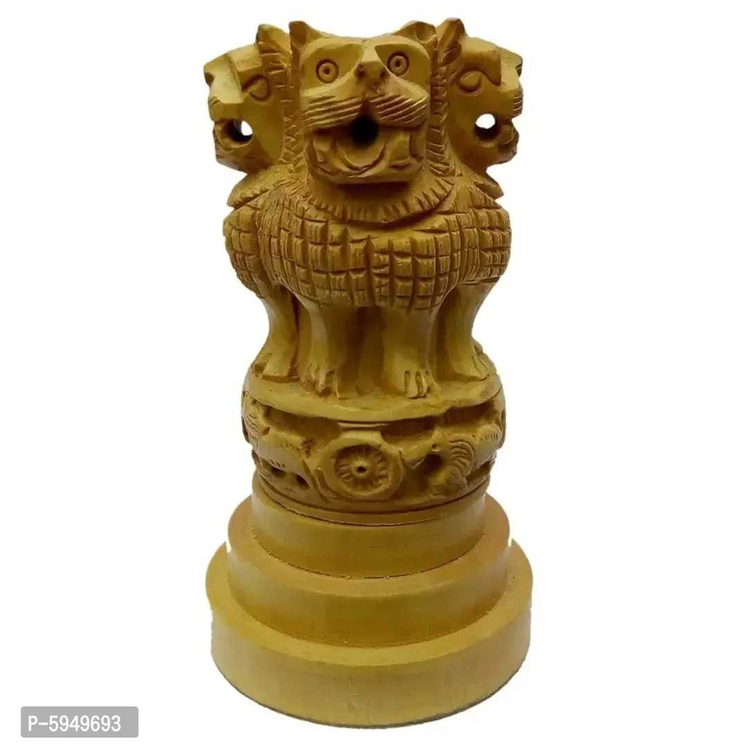 Wooden Ashoka Pillar Head Handmade Indian Emblem for Home Decor Showpiece