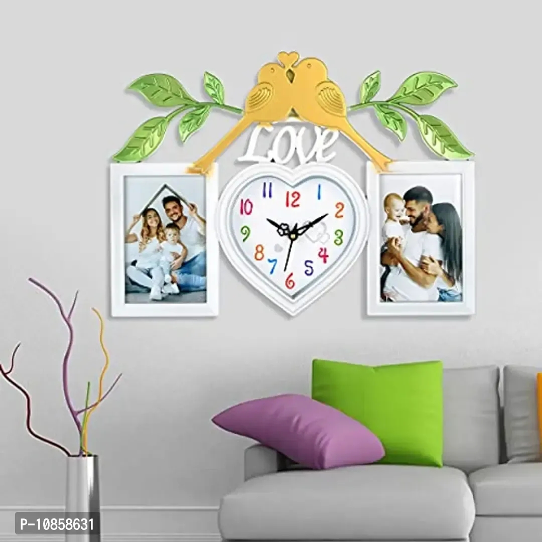 Harbour Analog Latest Stylish New Models Wall Clock with Photo Frames for Home Living Room Hall Bedroom (Size Height 29 X Width 49 cm)- Home Decor Big Size Wall Clock MZ 77A 17, White, KingSize: 