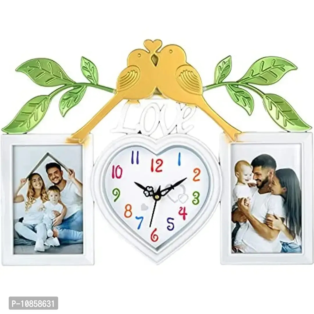 Harbour Analog Latest Stylish New Models Wall Clock with Photo Frames for Home Living Room Hall Bedroom (Size Height 29 X Width 49 cm)- Home Decor Big Size Wall Clock MZ 77A 17, White, KingSize: 