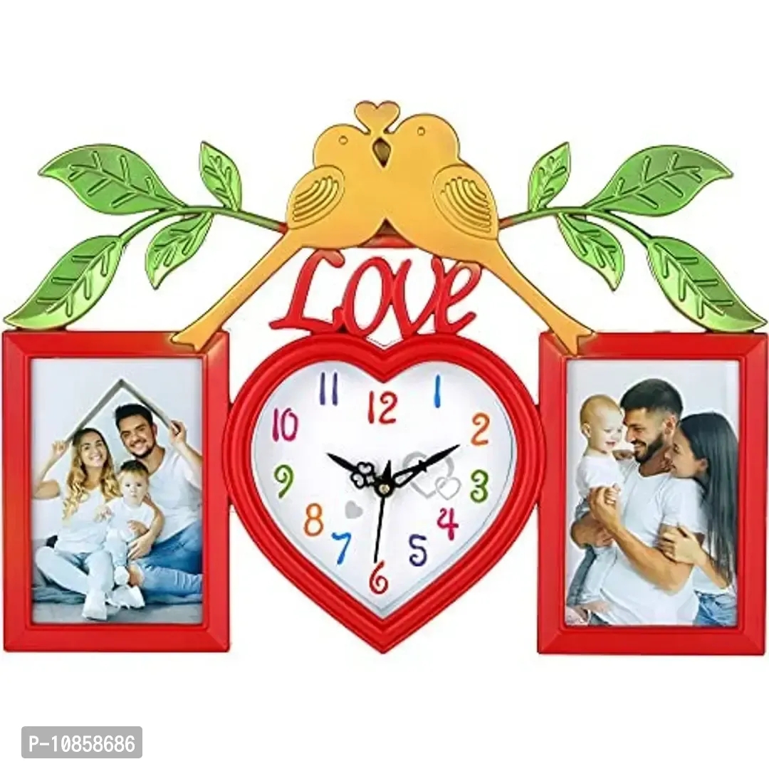 Harbour Analog Latest Stylish New Models Wall Clock with Photo Frames for Home Living Room Hall Bedroom (Size Height 29 CM X Width 49 CM)- Home Decor Big Size Wall Clock MZ 77A 16