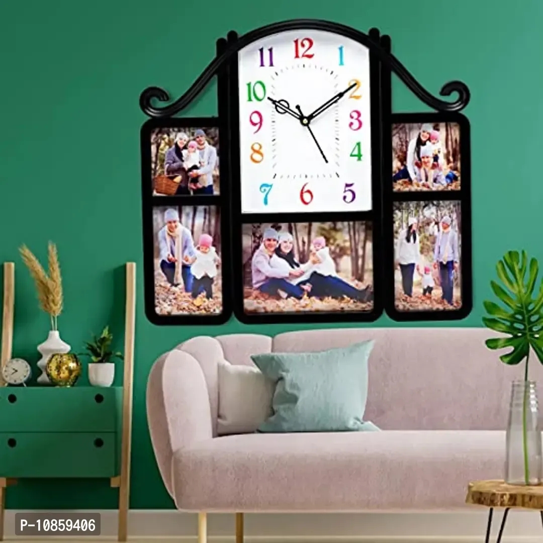 Harbour Analog Latest Stylish New Models Wall Clock with Photo Frames for Home Living Room Hall Bedroom (Size Height 40.3 CM X Width 38.7 CM)- Home Decor Big Size Wall Clock DJ1