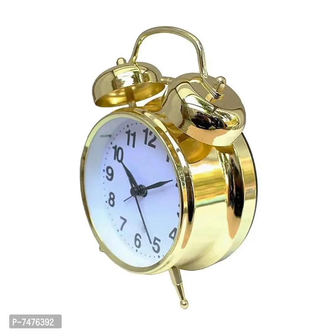 Metal Table Alarm Clock Vintage Look Twin Bell with Night LED Display and Loud Sound Alarm Voice for Student for Kids Bedroom Perfect for Heavy Sleepers (Gold)