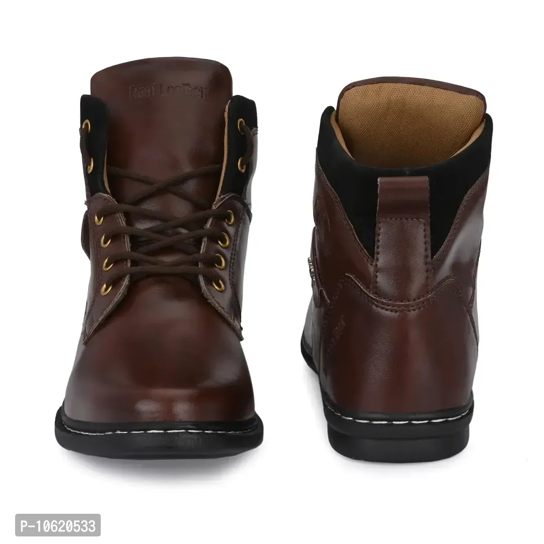 Stylish Leather Dark Brown Lace Ups High Ankle Length Mens Casual Boots - Brown, 6UK