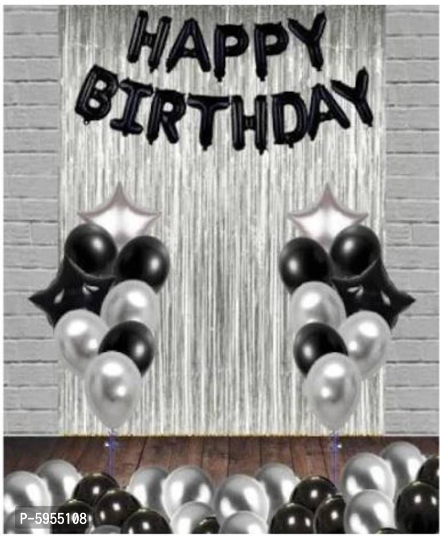 Happy Birthday Black Balloons for Decoration /Happy Birthday Letters foil Balloons for 1st Birthday Party (13 Letters) _ (Made in India)