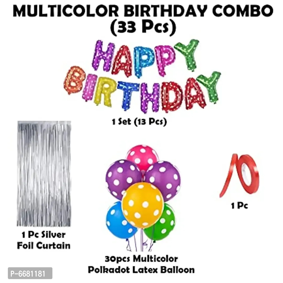 Multicolour Birthday Decoration Happy Birthday Decorations Kit- Set Of 33