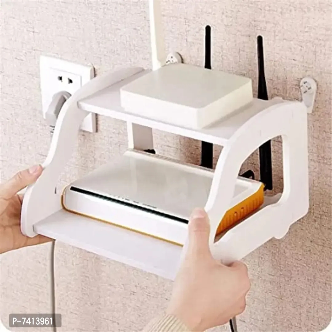 Router TV Setup Box Wall Shelf WiFi Stand Mounted Rack Car Shaped Holder,1- Piece WHITE