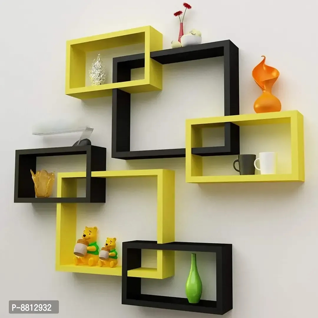 Wooden Interlock Wall Shelves Good Wall Decoration Intersecting Floating Shelves -Set of 6