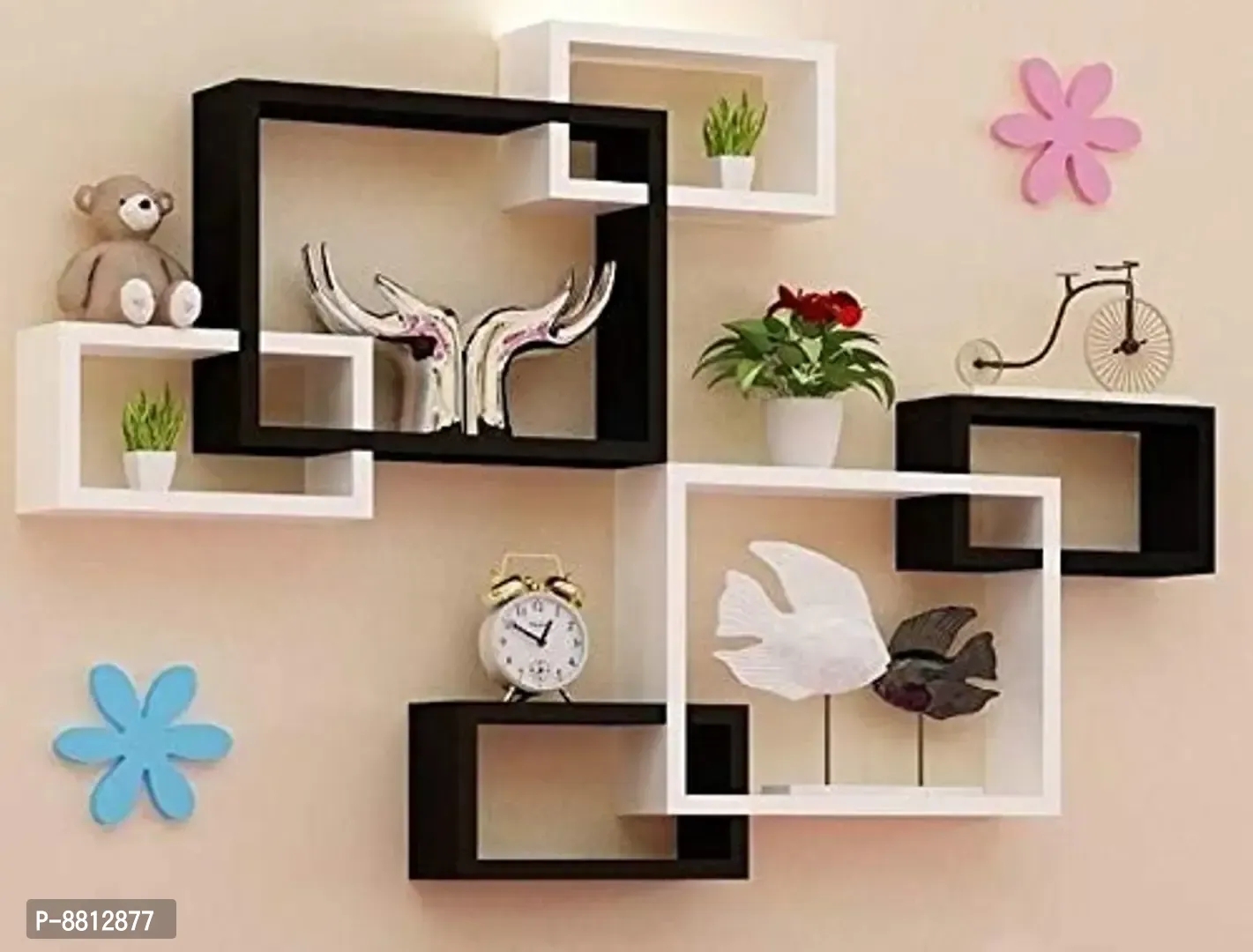 Wooden Interlock Wall Shelves 100% Good Wall Decoration Intersecting Floating Shelves -Set of 6