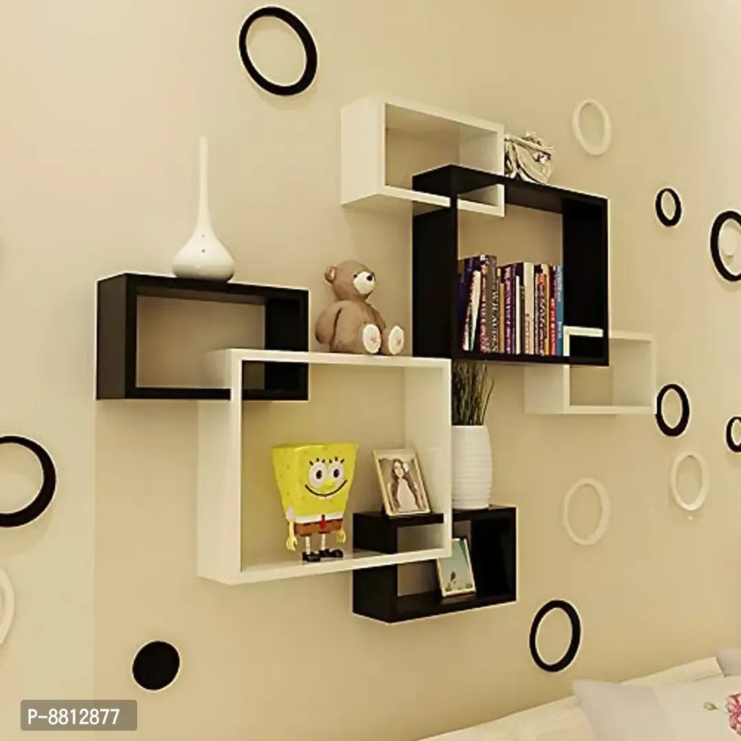 Wooden Interlock Wall Shelves 100% Good Wall Decoration Intersecting Floating Shelves -Set of 6