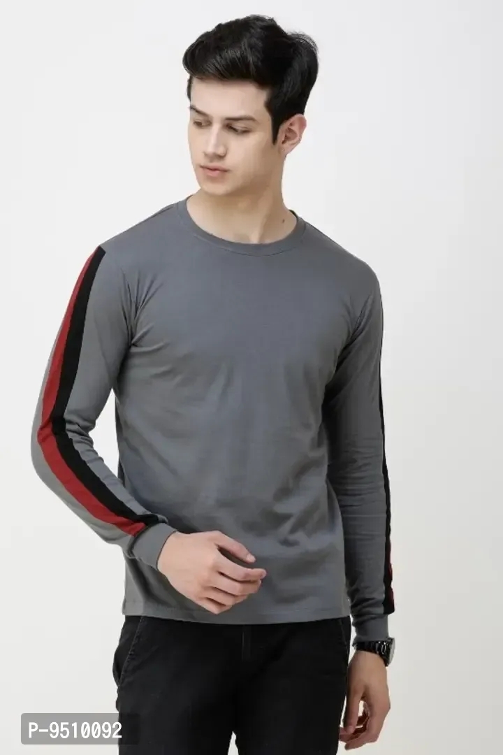 Solid Men Round Neck Grey T-Shirt - Gray, XL