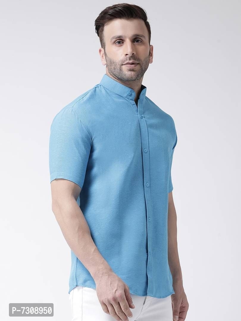 Reliable Cotton Solid Short Sleeves Casual Shirts For Men - Blue, 42