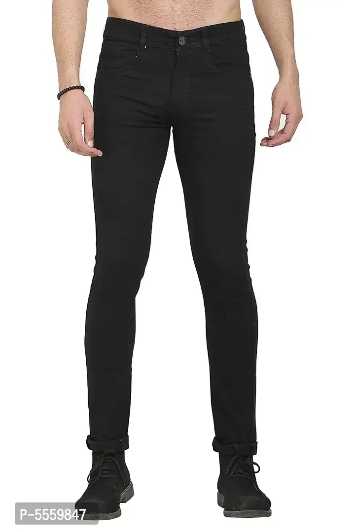 Stylish Cotton Blend Black Regular Fit Denim Jeans For Men - Black, 30