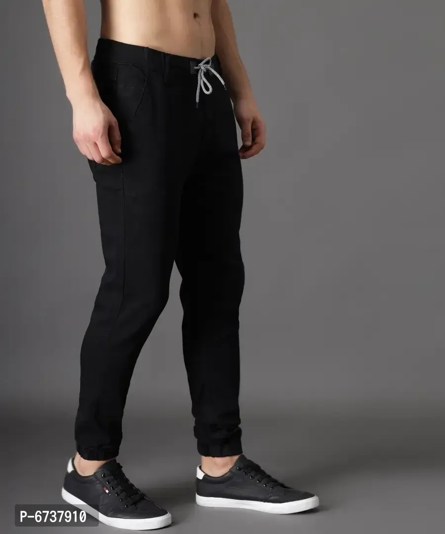 Stylish Cotton Blend Black Slim Fit Joggers For Men - Black, 34