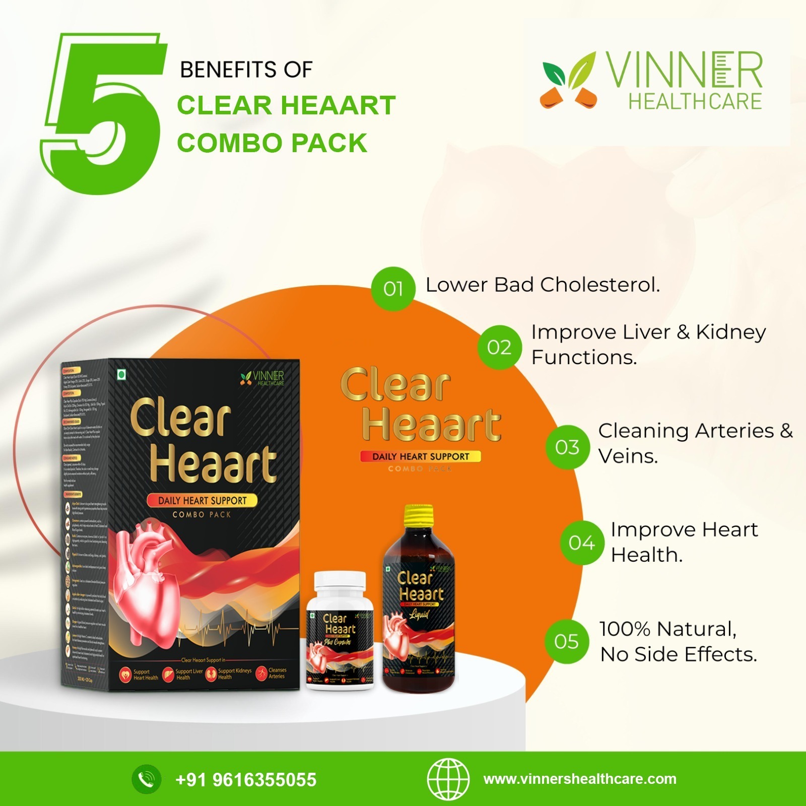 Clear Heaart Combo: 100% Natural Heart Health Solution with a 100-Day Guarantee - 6 WEEKS TREATMENT PLAN