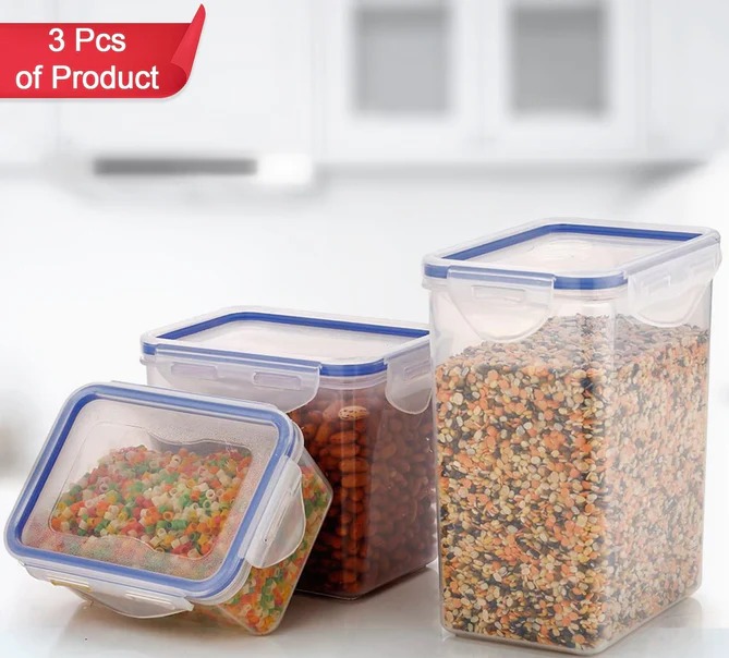Rectangular Plastic Containers with Leak Proof Locking Lid Storage container set of 3 Pc( Approx Capacity 500ml,1000ml,1500ml, Transparent)