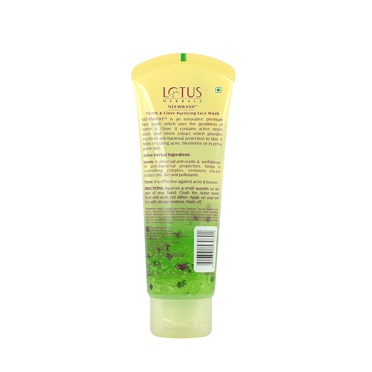 Lotus Herbals NeemWash, Neem and Clove Purifying Face Wash with Active Neem Slices, 120g