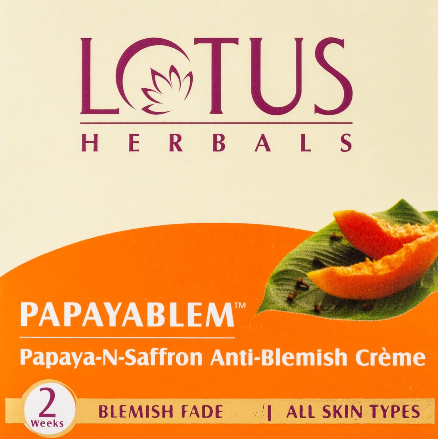 Lotus Herbals Papayablem Papaya-n-Saffron Anti-Blemish Cream, 50g