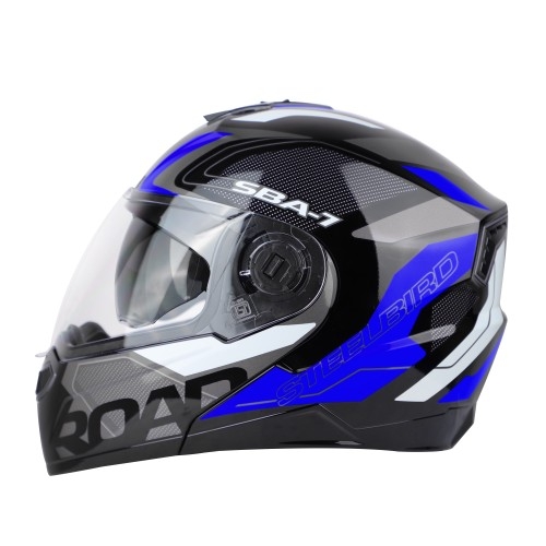 Steelbird SBA-7 ROAD Glossy Black With Blue (with Inner Sun Shield) - L