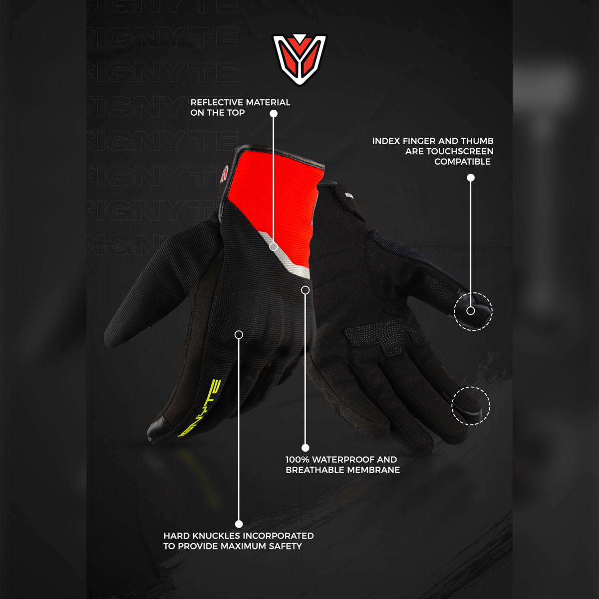 Ignyte Aqua Black Waterproof Riding Gloves - M