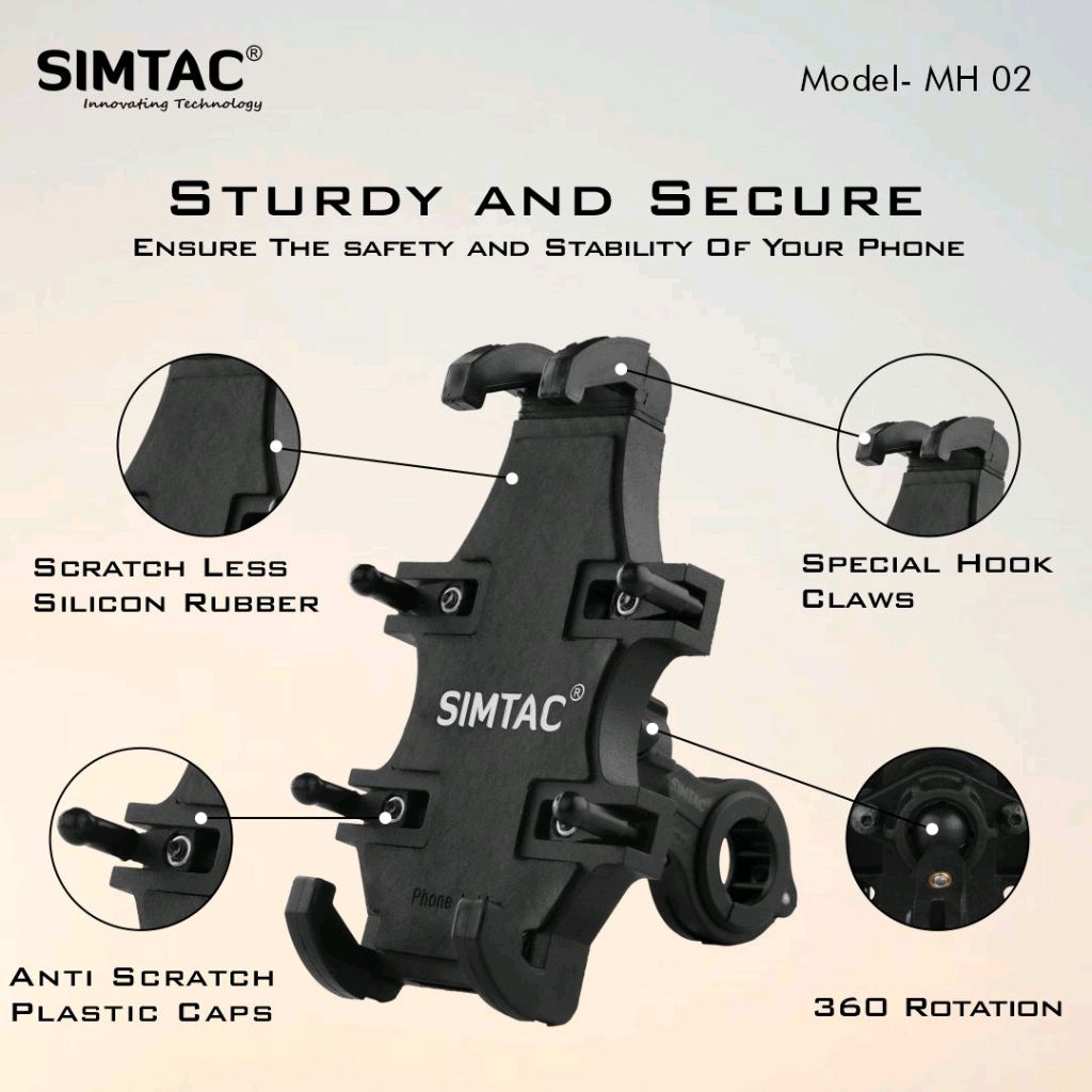 Simtac SIMTAC Spider Grip Mobile Holder with Universal Fitment for Bike & Scooters | MH02 - Black