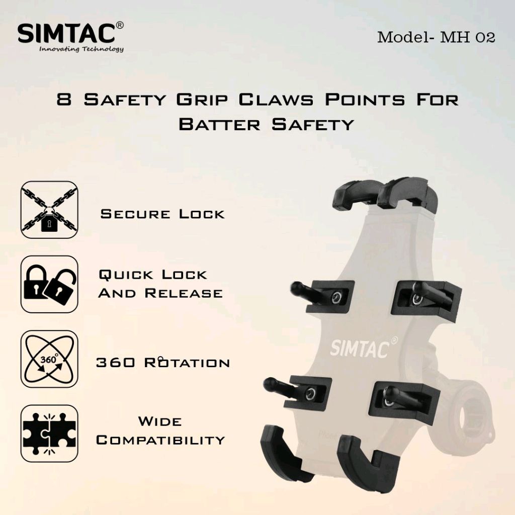 Simtac SIMTAC Spider Grip Mobile Holder with Universal Fitment for Bike & Scooters | MH02 - Black