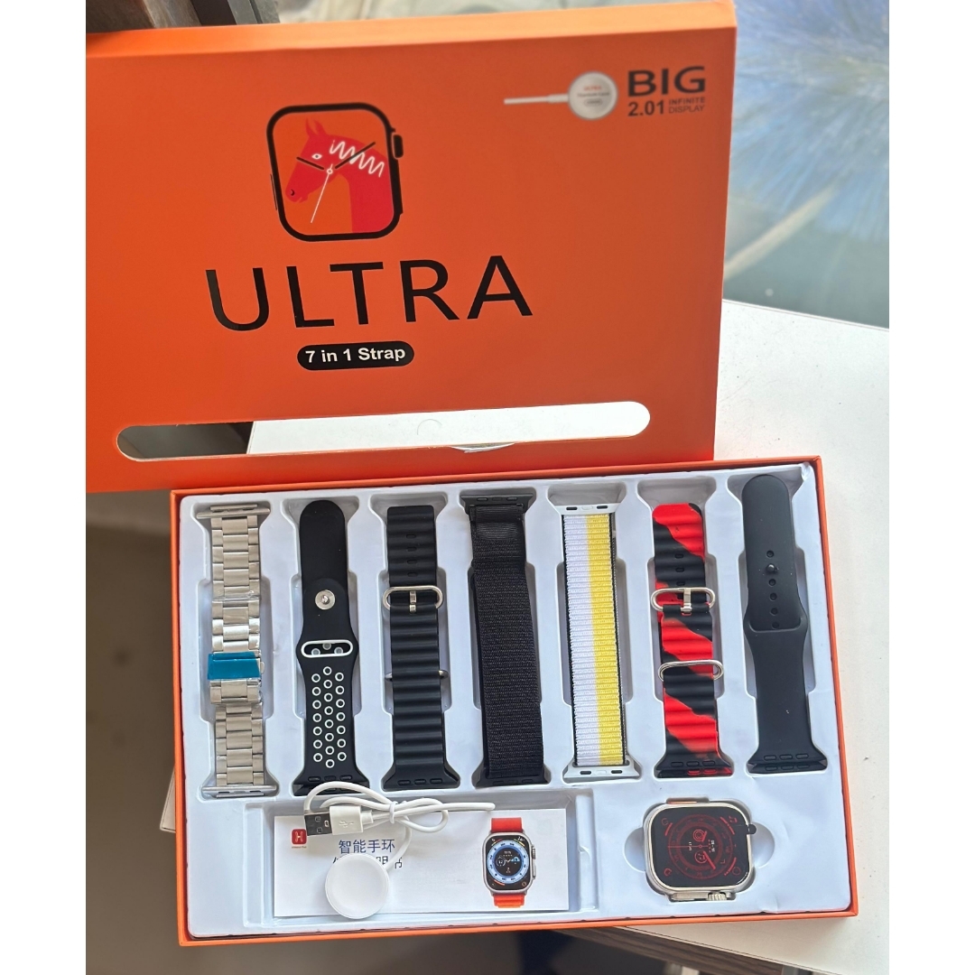 7 In 1 Ultra Smartwatch Combo Offer  Premium Box Packing 7 Straps With  Watch