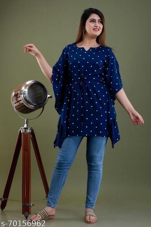 Stylish Rayon Printed Navy Blue women Kaftan Top
