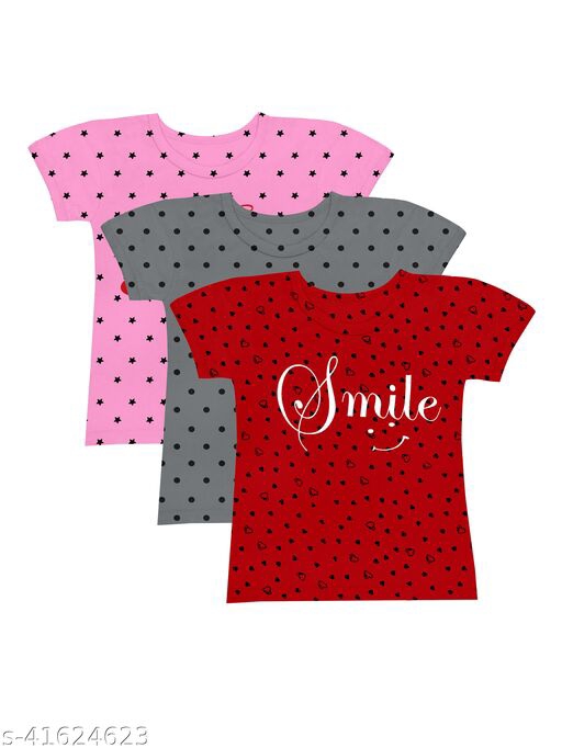 Girls Multicolor Cotton Tshirts Pack Of 5