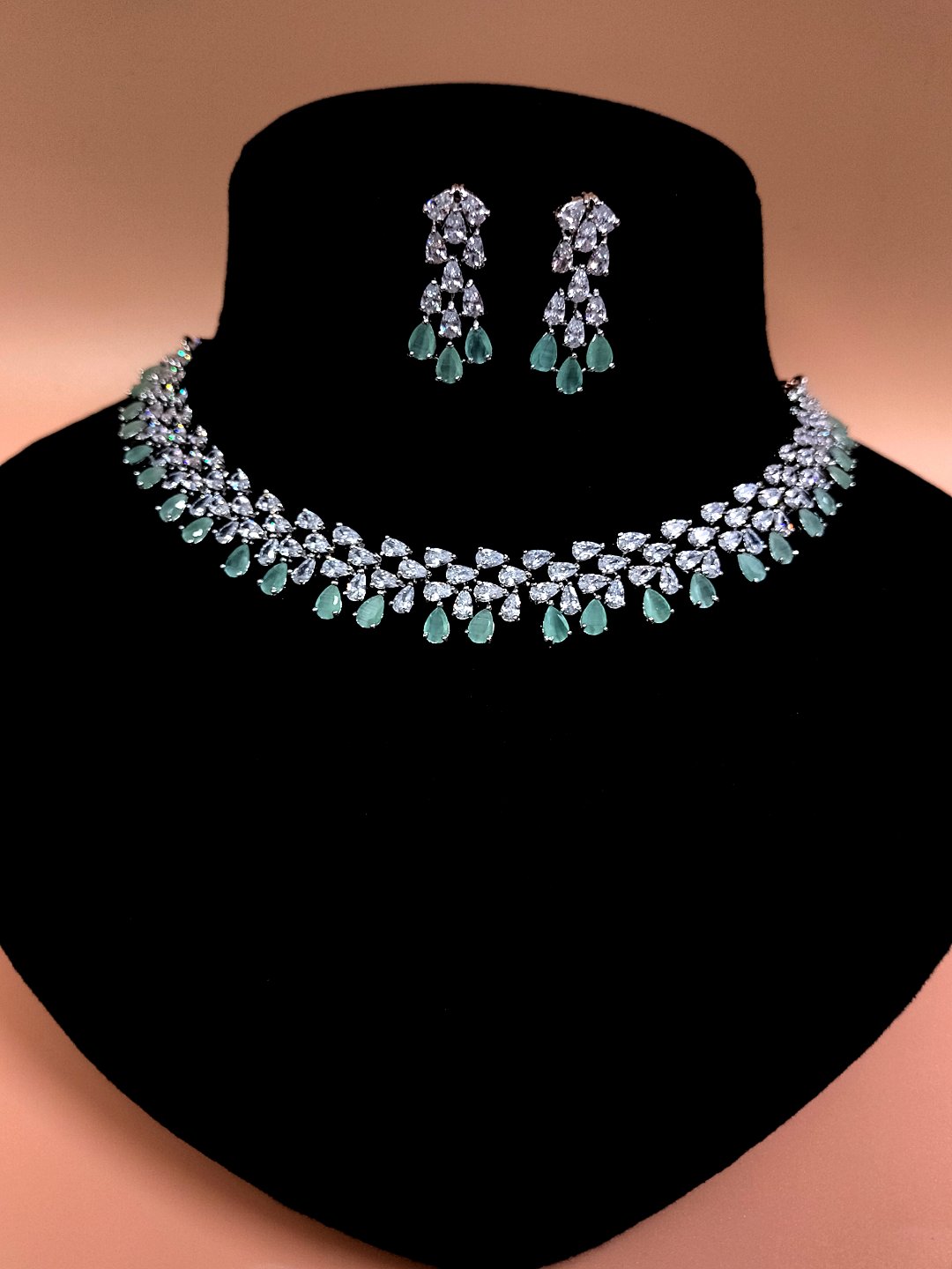 SIRINA ShivaaY Avira Diamond Necklace Set  - Rhodium, Salomie, Ruby
