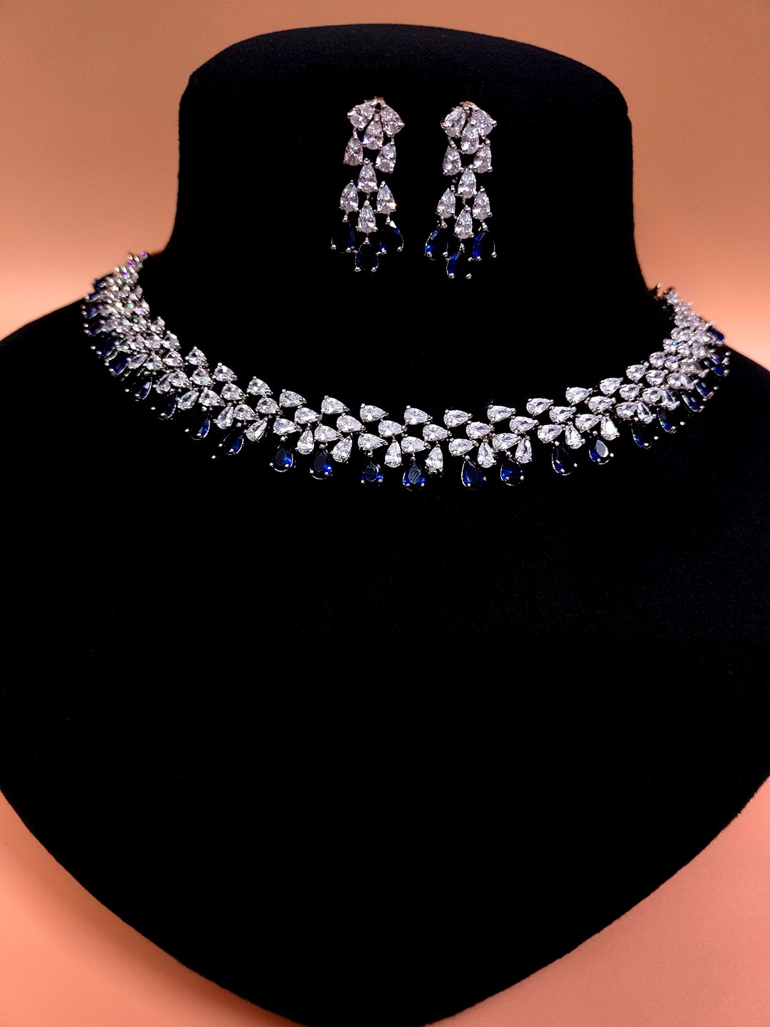 SIRINA ShivaaY Avira Diamond Necklace Set  - Your Pink, Rhodium, Blue Sapphire