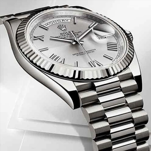 Luxury Watch Oyster Perpetual Day-Date Silver With Silver Dial (Refurbished)