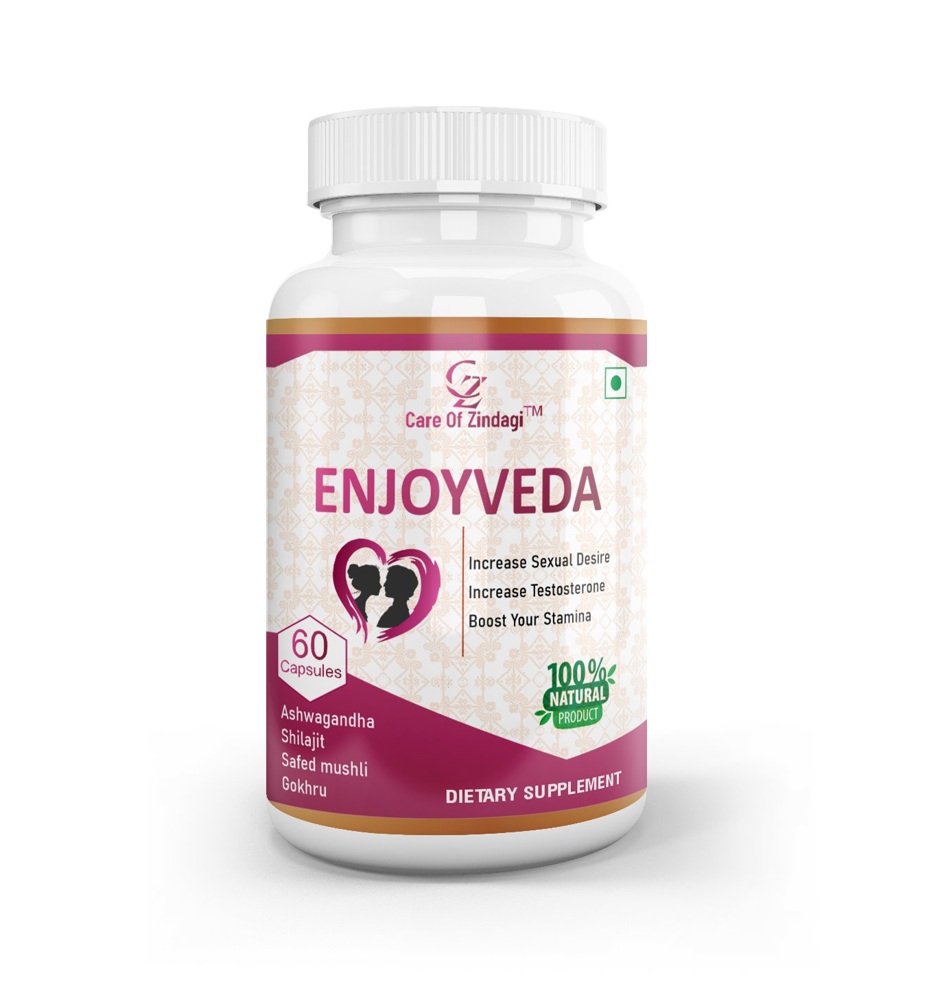 Care Of Zindagi EnjoyVeda Capsule 650mg For SEXUAL Desire , Stamina & Increase TESTOSTERONE - 60 Capsules  - 60 Capsules, April-2023, 24 Months