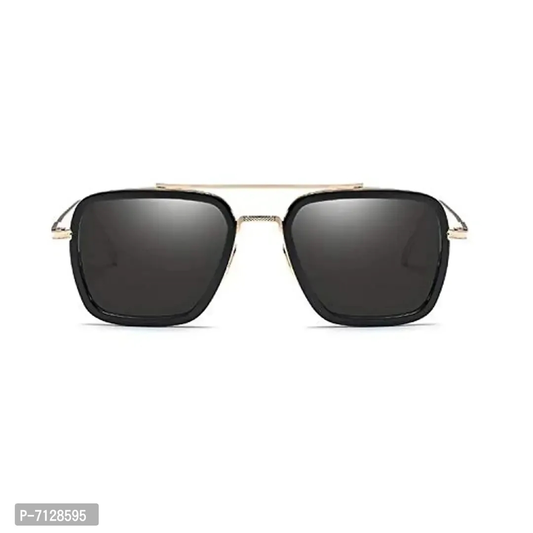 Dervin Men's Boy's Square Sunglasses (Golden Frame, Black Lens)(Medium)