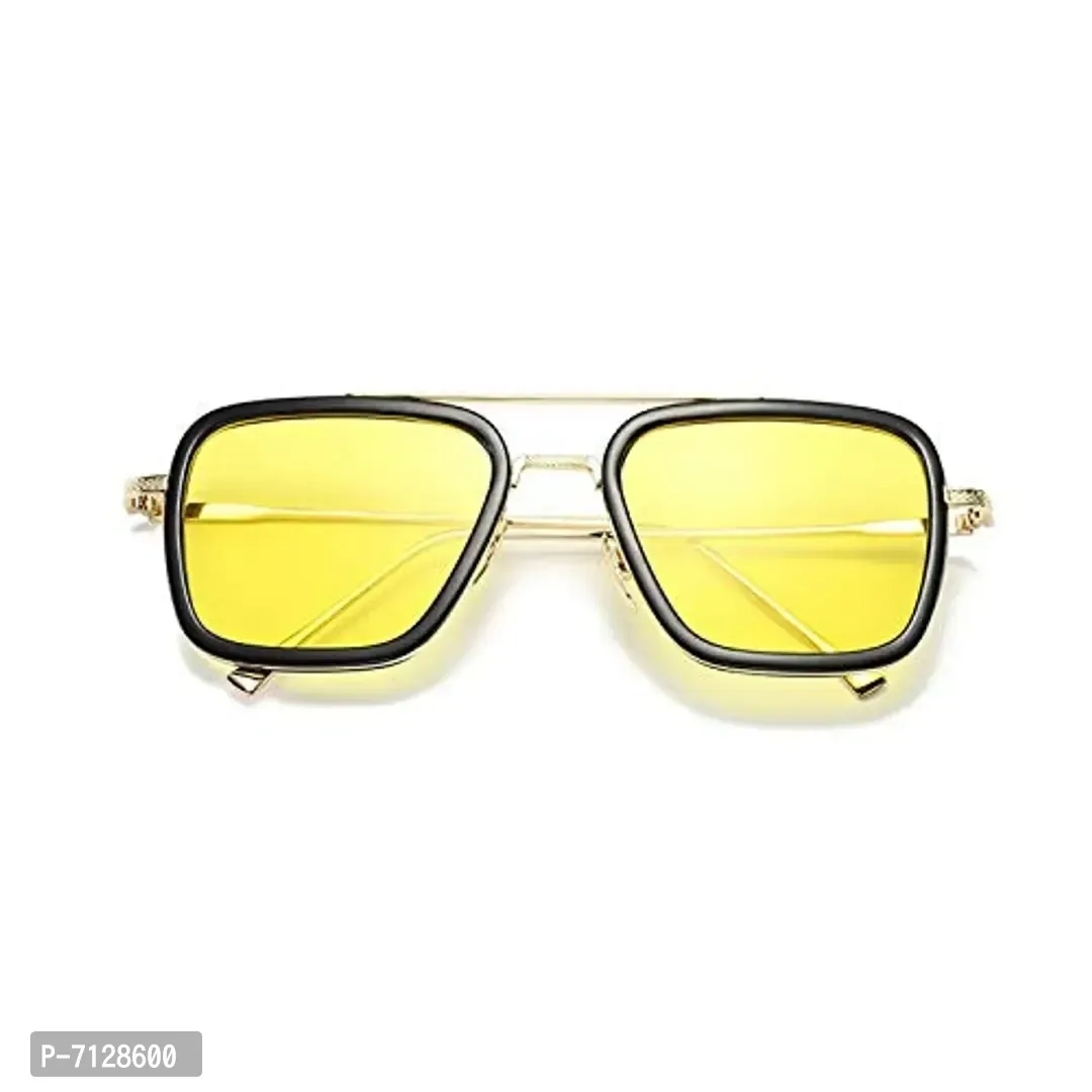 Dervin Men's Boy's Square Sunglasses (Golden Frame, Yellow Lens)(Medium)