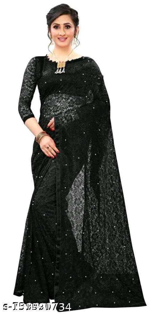 Black Net Saree
