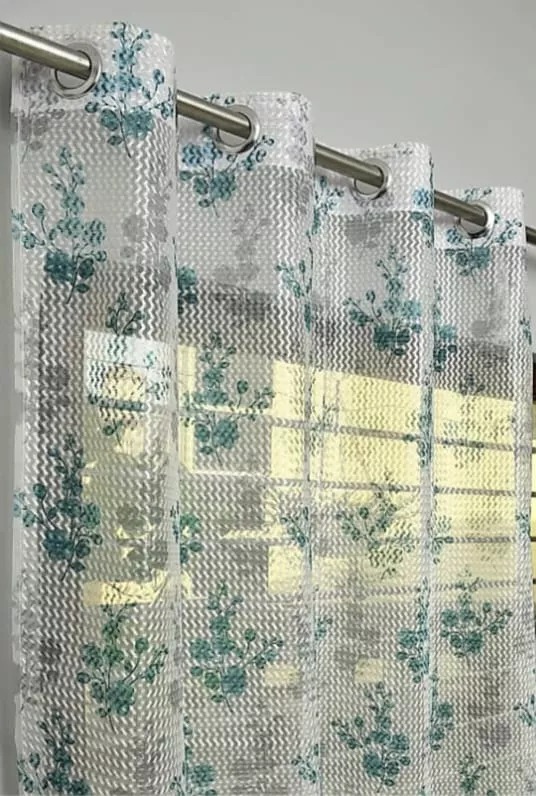 Floral Printed Net Fabric Door Curtains-GREEN