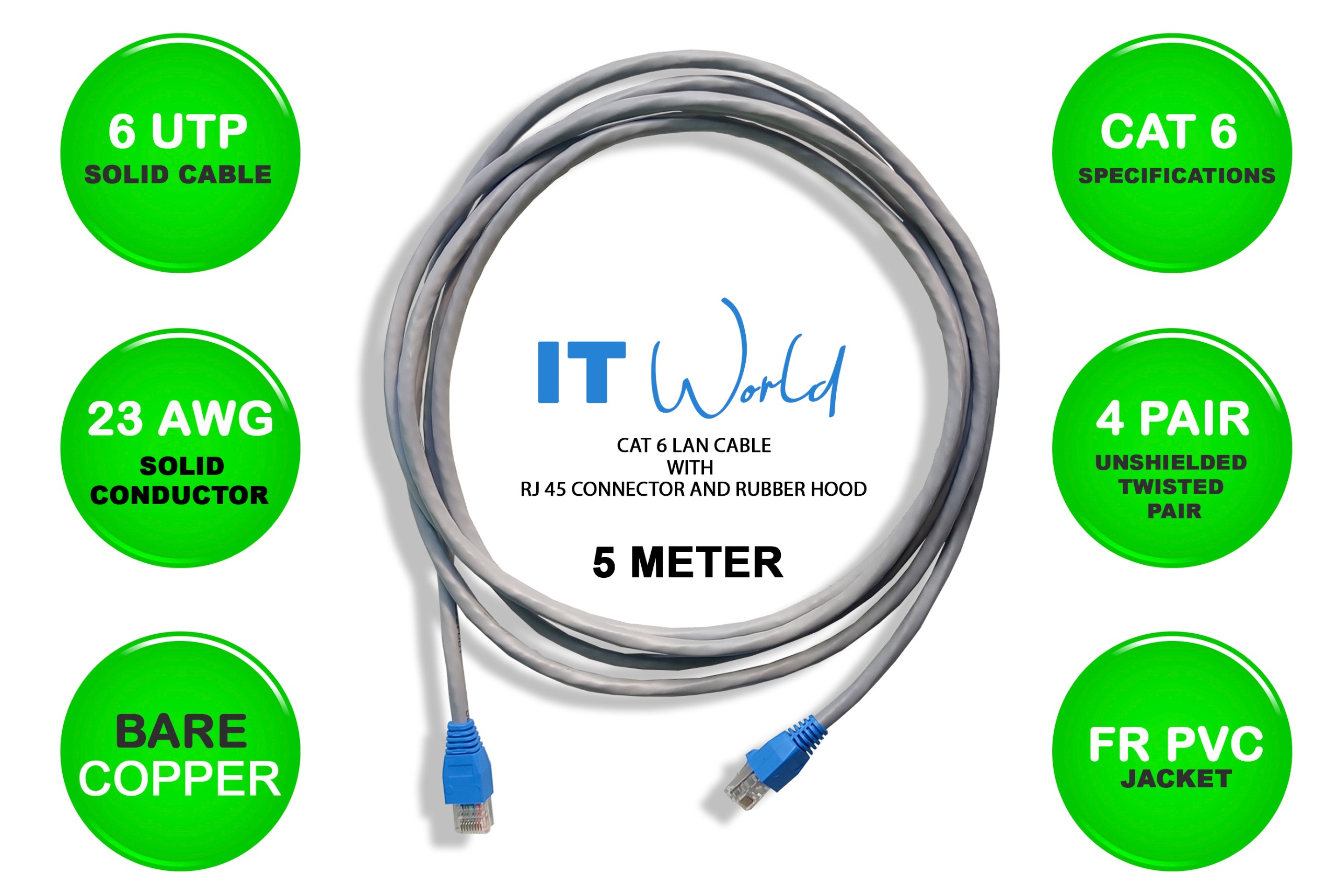 CAT 6 LAN Cable With RJ45 Connector And RJ45 Rubber Hood
