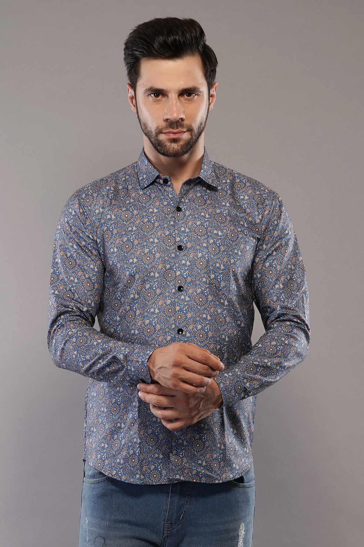 100% Cotton Full Sleeve Regular Fit All Over Print Casual Shirt For Men