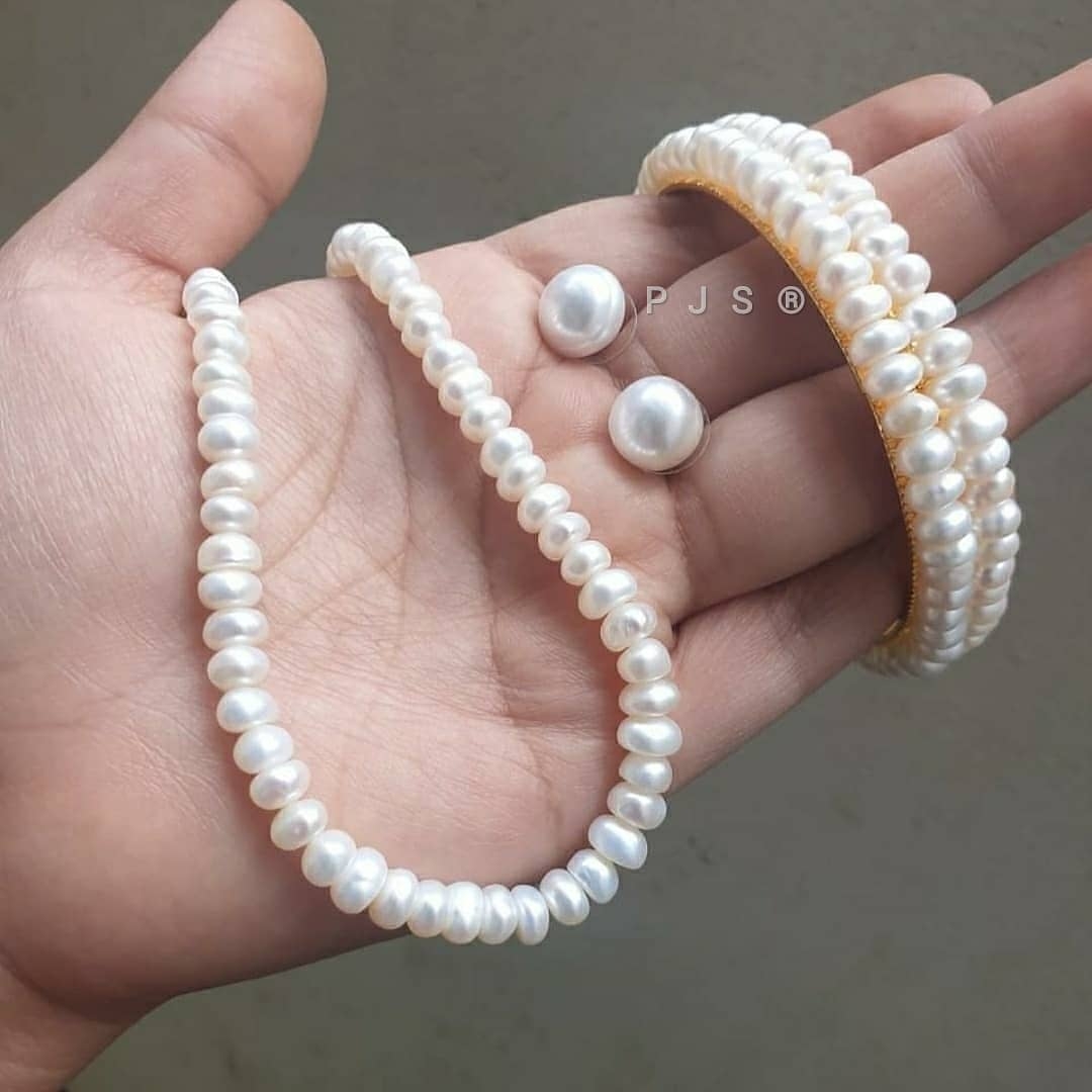 1 Layer Pearl Mala & Bengal Combo - 18 Inches, White, 2.2