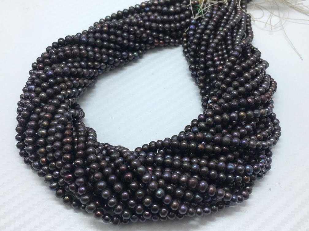 Round Metallic Black Pearl Layer - Metallic Black, 4 MM, 16 Inches