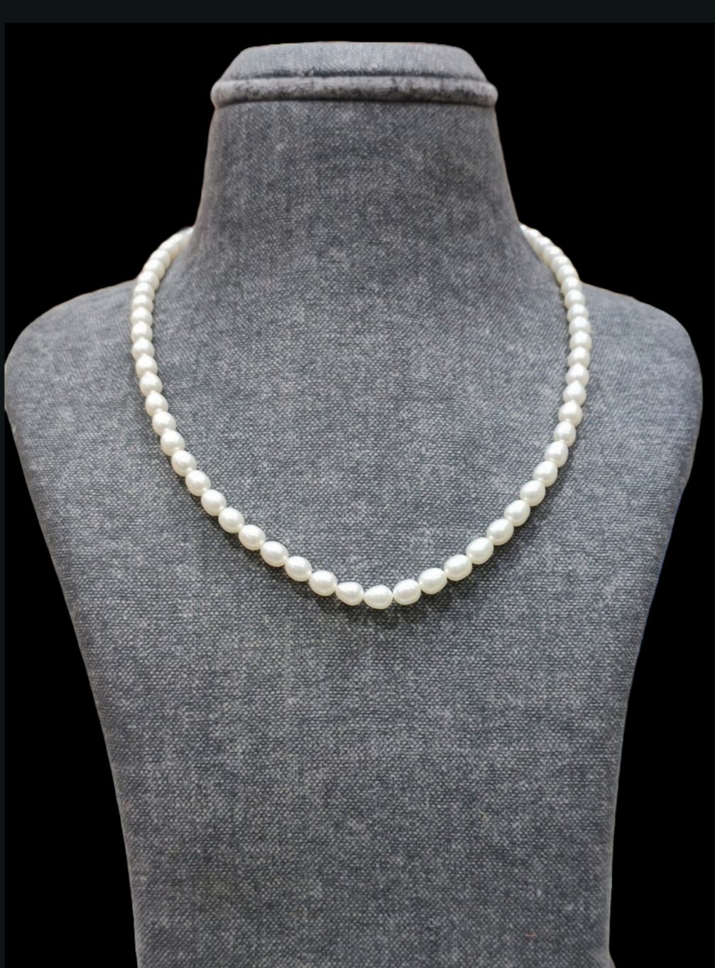 1 Layer Oval Pearl Mala  - 18 Inches, White, 4 MM