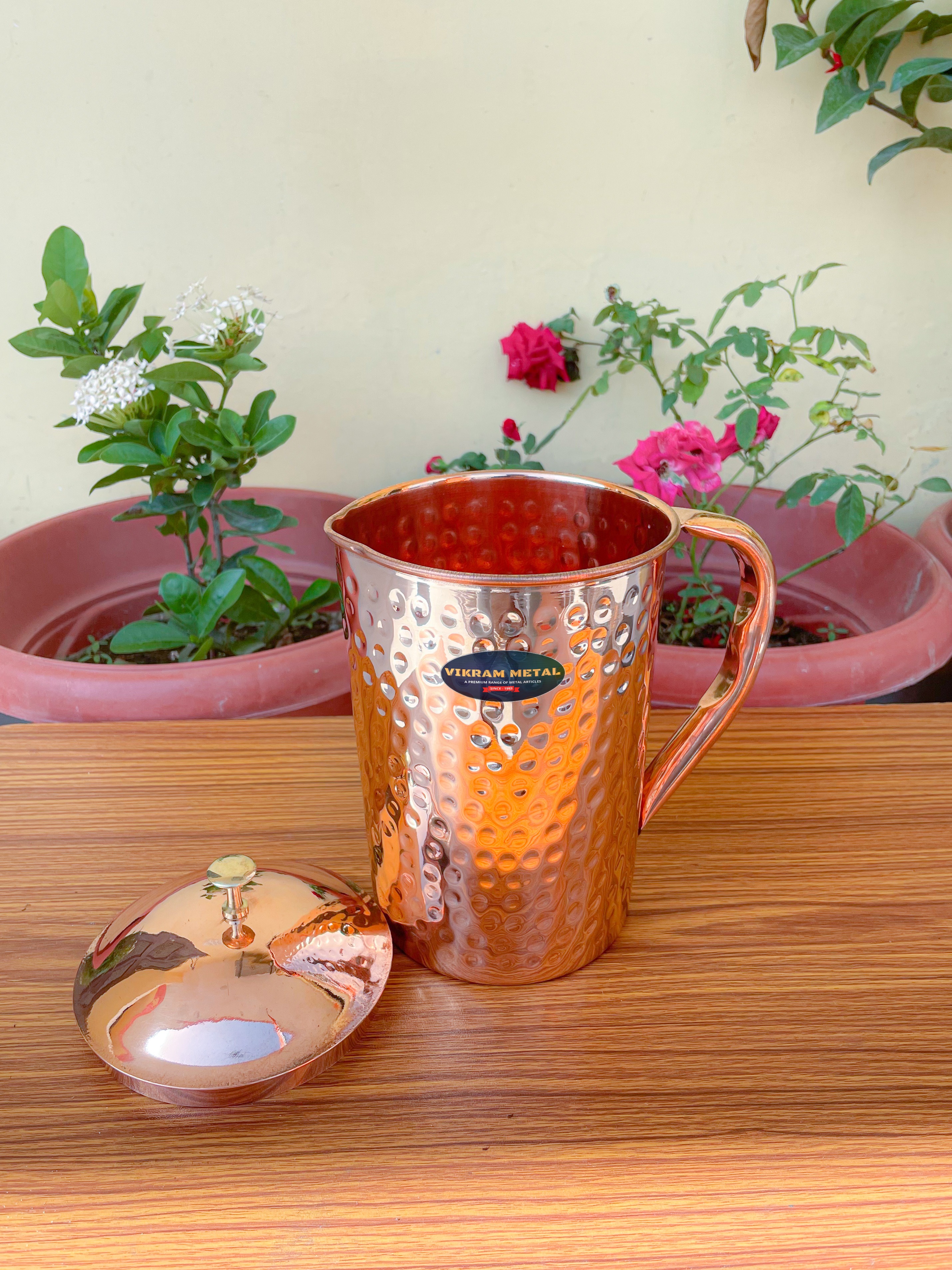 VIKRAM METAL  Copper hammered water  jug  - 8.5 INCH, 1500 ML