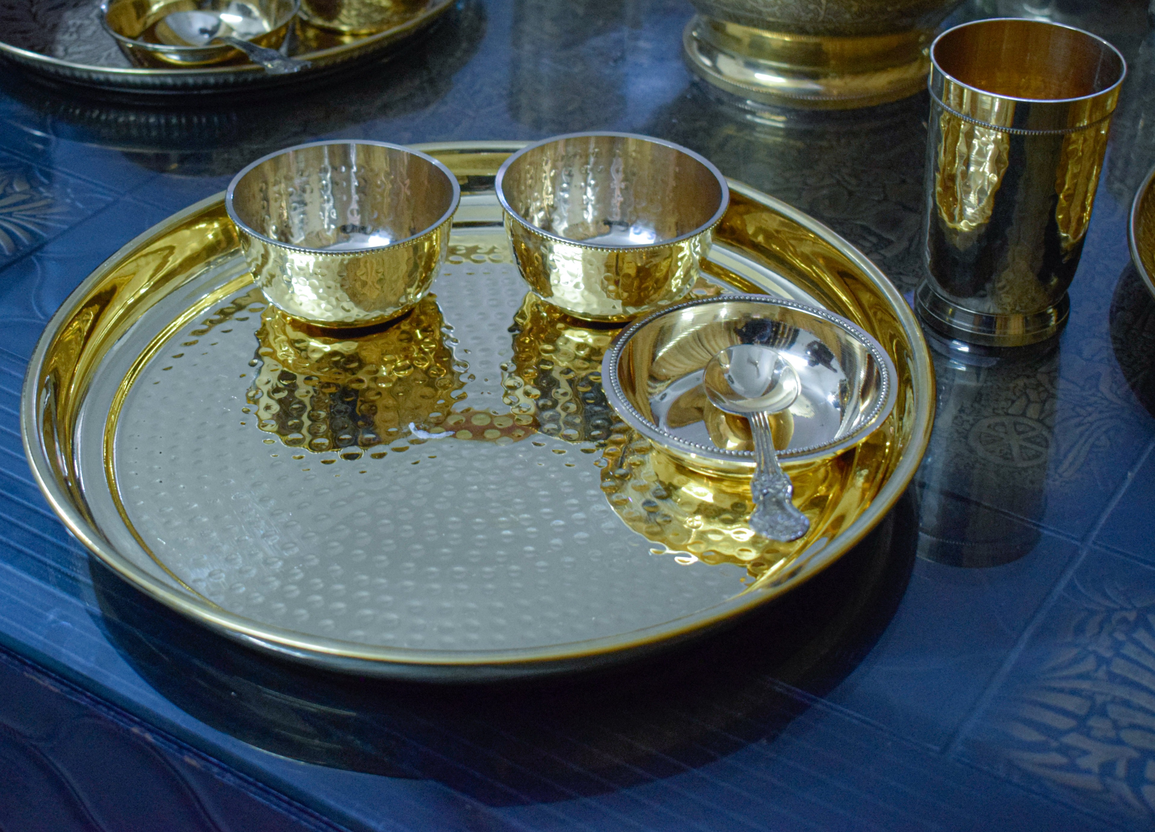 Brass hammered luxury dinner set