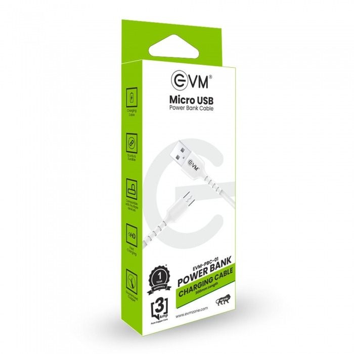 MICRO USB POWER BANK CABLE (300MM LENGTH) EVM-PBC-01 - white